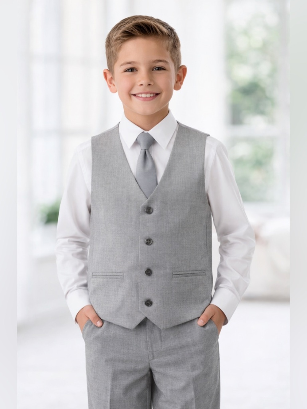 Perry Ellis Boys Gray Dress Vest Size 12 Formal‎ Wedding Suit Vest NWOT